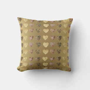 Cojín Decorativo Elegante Oro con Patrón Corazones acuarelas