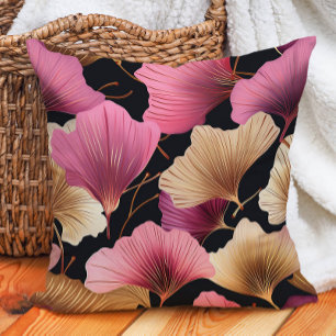 Cojín Decorativo Elegante Oro Rosa Ginko deja Negro