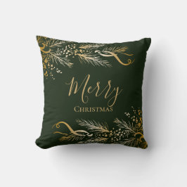 Cojín Decorativo Elegante Oro Verde Personalizado Feliz Navidad