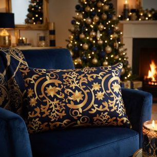 Cojín Decorativo Elegante oro y azul marino oscuro
