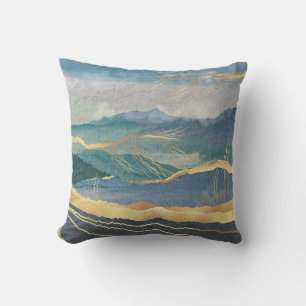 Cojín Decorativo Elegante paisaje dorado azul