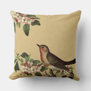 Cojín Decorativo Elegante pájaro vintage en flor de manzano