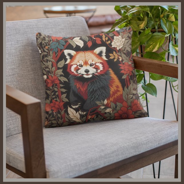 Cojín Decorativo Elegante Panda Rojo William Morris Inspirado Flora (Subido por el creador)