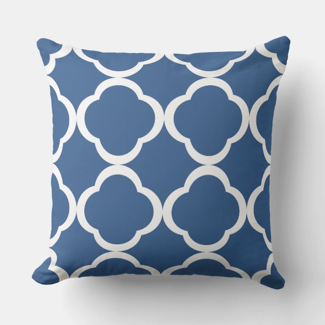 Cojín Decorativo Elegante patrón azul de quatrefoil (Anverso)
