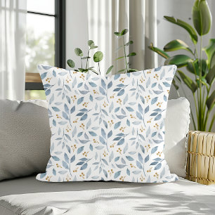 Cojín Decorativo Elegante patrón botánico de acuarela azul