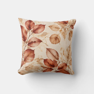Cojín Decorativo Elegante patrón botánico de hojas de otoño en cobr