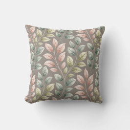 Cojín Decorativo Elegante patrón botánico de hojas en rosa y salvia