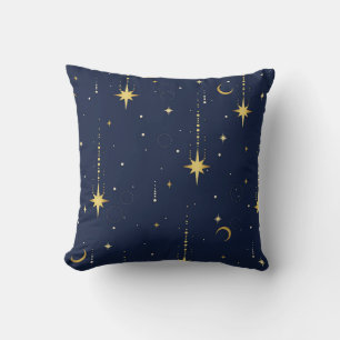Cojín Decorativo Elegante Patrón Celestial de Luna y Estrellas en O