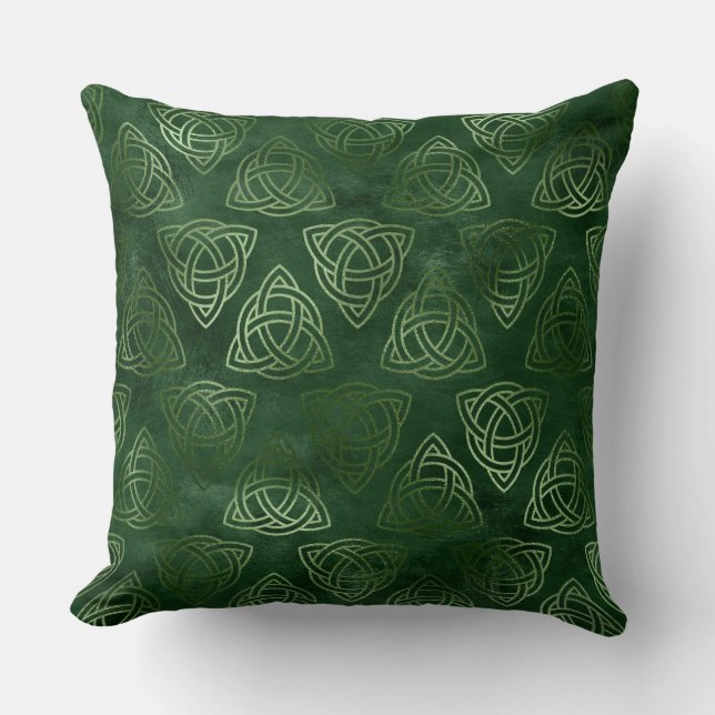 Cojín Decorativo Elegante patrón celta irlandés verde y dorado (Anverso)