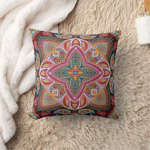 Cojín Decorativo Elegante Patrón Clásico de Paisley Púrpura