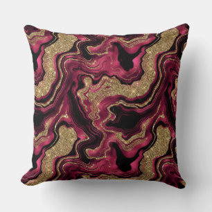 Cojín Decorativo Elegante patrón de ágata con brillo rojo y dorado