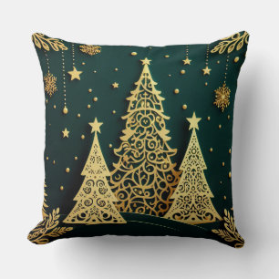 Cojín Decorativo Elegante patrón de árbol de Navidad dorado