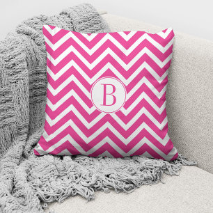Cojín Decorativo Elegante Patrón de Chevron Rosa con Monograma