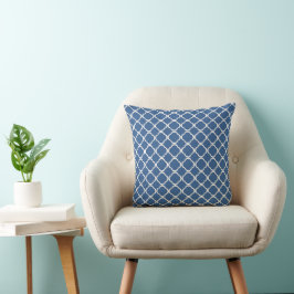 Cojín Decorativo Elegante patrón de cuatro hojas en azul cobalto