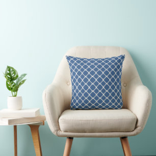 Cojín Decorativo Elegante patrón de cuatro hojas en azul cobalto