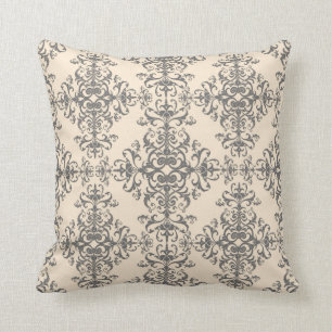Cojín Decorativo Elegante patrón de estilo damasco en crema y gris