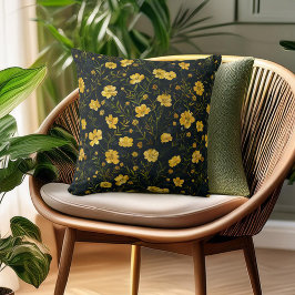 Cojín Decorativo Elegante patrón de flor de mariposa amarillo