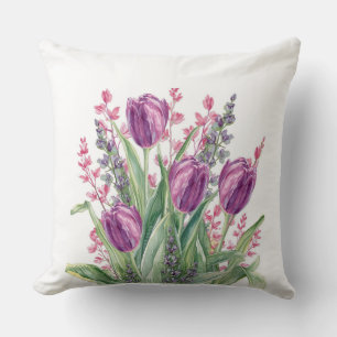 Cojín Decorativo Elegante patrón de flores de tulipán púrpura Fran