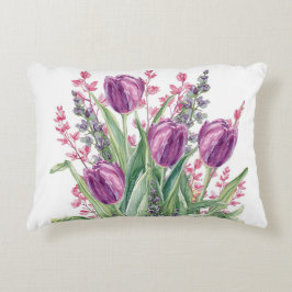 Cojín Decorativo Elegante patrón de flores de tulipán púrpura Púrp