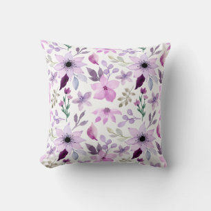 Cojín Decorativo Elegante patrón de flores rosadas y moradas