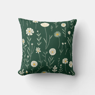 Cojín Decorativo Elegante patrón de flores silvestres sobre verde o