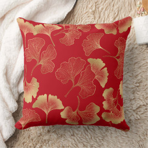 Cojín Decorativo Elegante patrón de hojas de ginkgo de otoño dorado