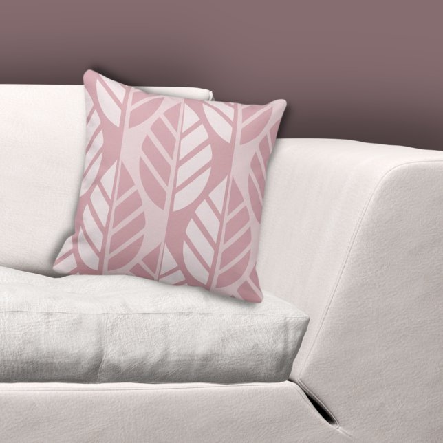 Cojín Decorativo Elegante patrón de hojas estilizadas rosadas (Elegant Pink Stylized Leaves Pattern Throw Pillow, Living Room)