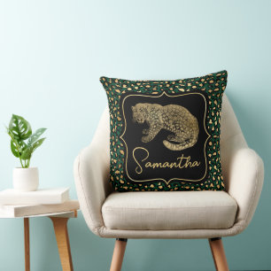 Cojín Decorativo Elegante patrón de Leopardo y Lugares Verde y Oro