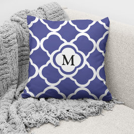 Cojín Decorativo Elegante Patrón de Monograma Azul Marino