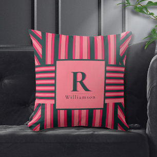 Cojín Decorativo Elegante patrón de monograma de carbón rosa Art De