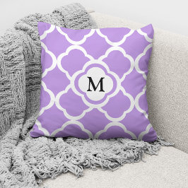 Cojín Decorativo Elegante Patrón de Monograma Púrpura