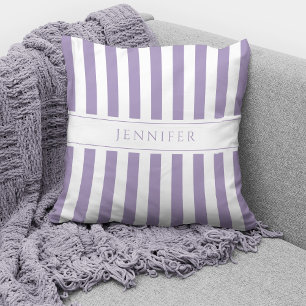 Cojín Decorativo Elegante patrón de rayas lilas púrpura y blanco No