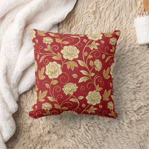 Cojín Decorativo Elegante patrón de vid floral carmesí