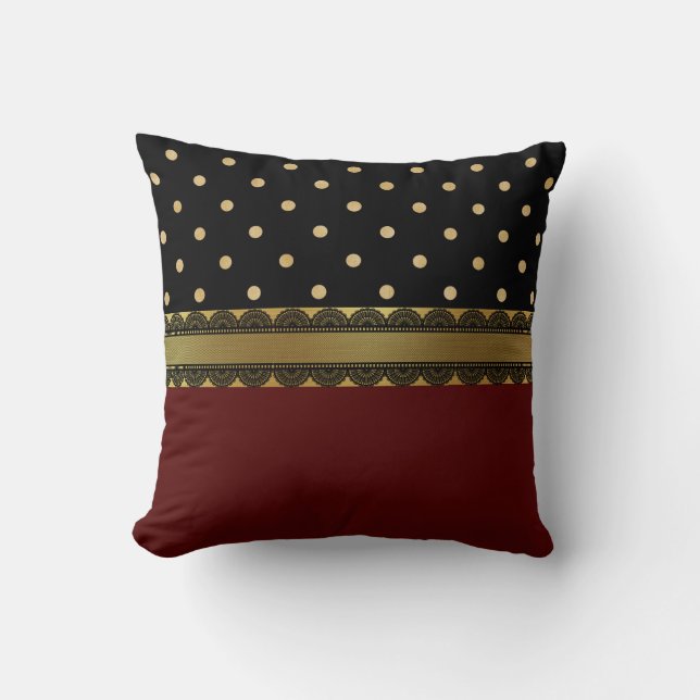 Cojín Decorativo Elegante patrón de vieira rojo, negro y dorado (Anverso)