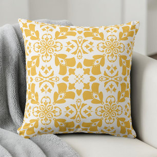 Cojín Decorativo Elegante patrón floral amarillo simétrico moderno