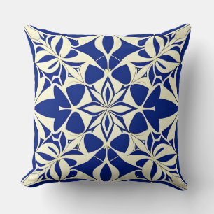 Cojín Decorativo Elegante patrón floral azul y blanco