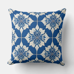 Cojín Decorativo Elegante patrón floral azul y blanco
