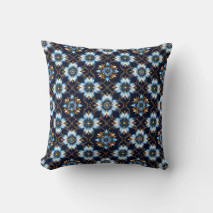 Cojín Decorativo Elegante patrón floral azul y dorado