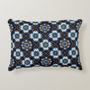 Cojín Decorativo Elegante patrón floral azul y dorado