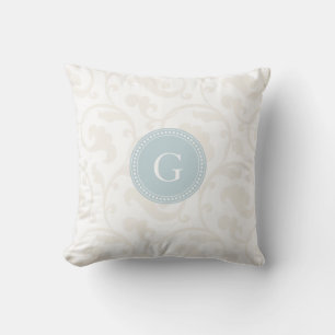 Cojín Decorativo Elegante patrón floral blanco monograma femenino