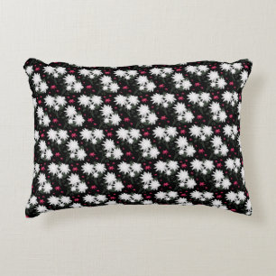 Cojín Decorativo Elegante patrón floral blanco sobre fondo negro