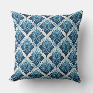 Cojín Decorativo Elegante patrón floral boho en azul