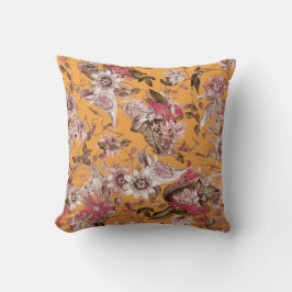 Cojín Decorativo Elegante patrón floral botánico vintage naranja