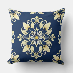 Cojín Decorativo Elegante patrón floral con acentos dorados