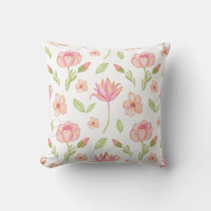 Cojín Decorativo Elegante patrón floral con peonías rosadas y lirio