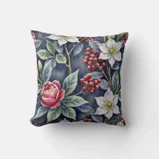 Cojín Decorativo Elegante patrón floral de acuarela invernal en car