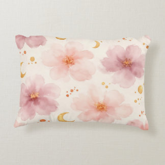 Cojín Decorativo Elegante patrón floral de acuarela rosa