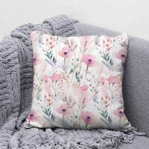 Cojín Decorativo Elegante patrón floral de acuarela rosa de flores 