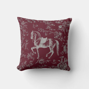 Cojín Decorativo Elegante patrón floral de caballo gris burgundy vi