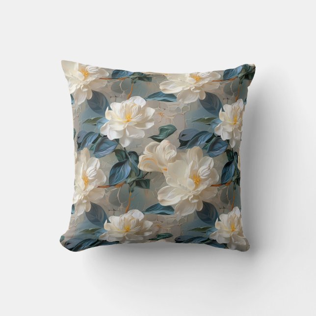 Cojín Decorativo Elegante patrón floral de Gardenia (Anverso)